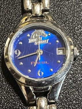 Fossil Boise State College Collection Silver Tone Link Watch